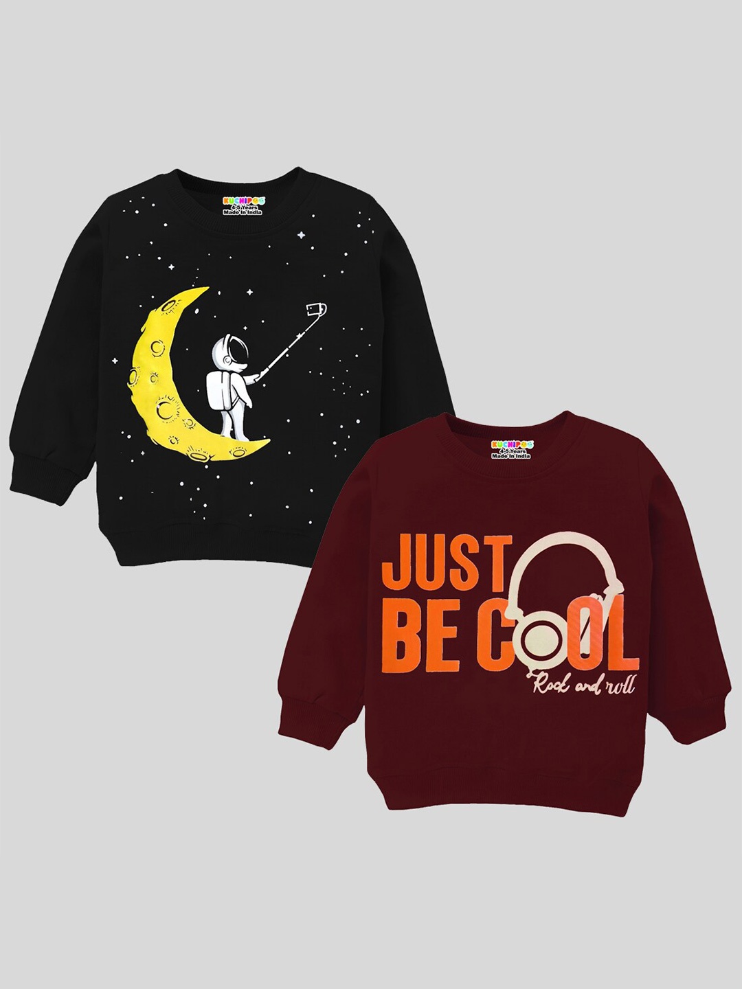 

KUCHIPOO Boys Pack of 2 Printed Sweatshirt, Black