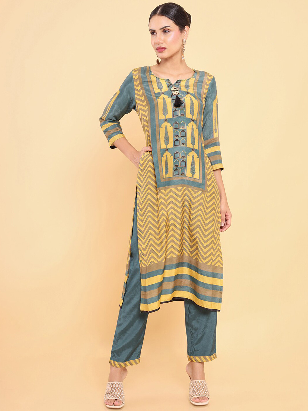 

Soch Women Mustard Yellow Pure Cotton Printed Pure Cotton Kurta with Trousers