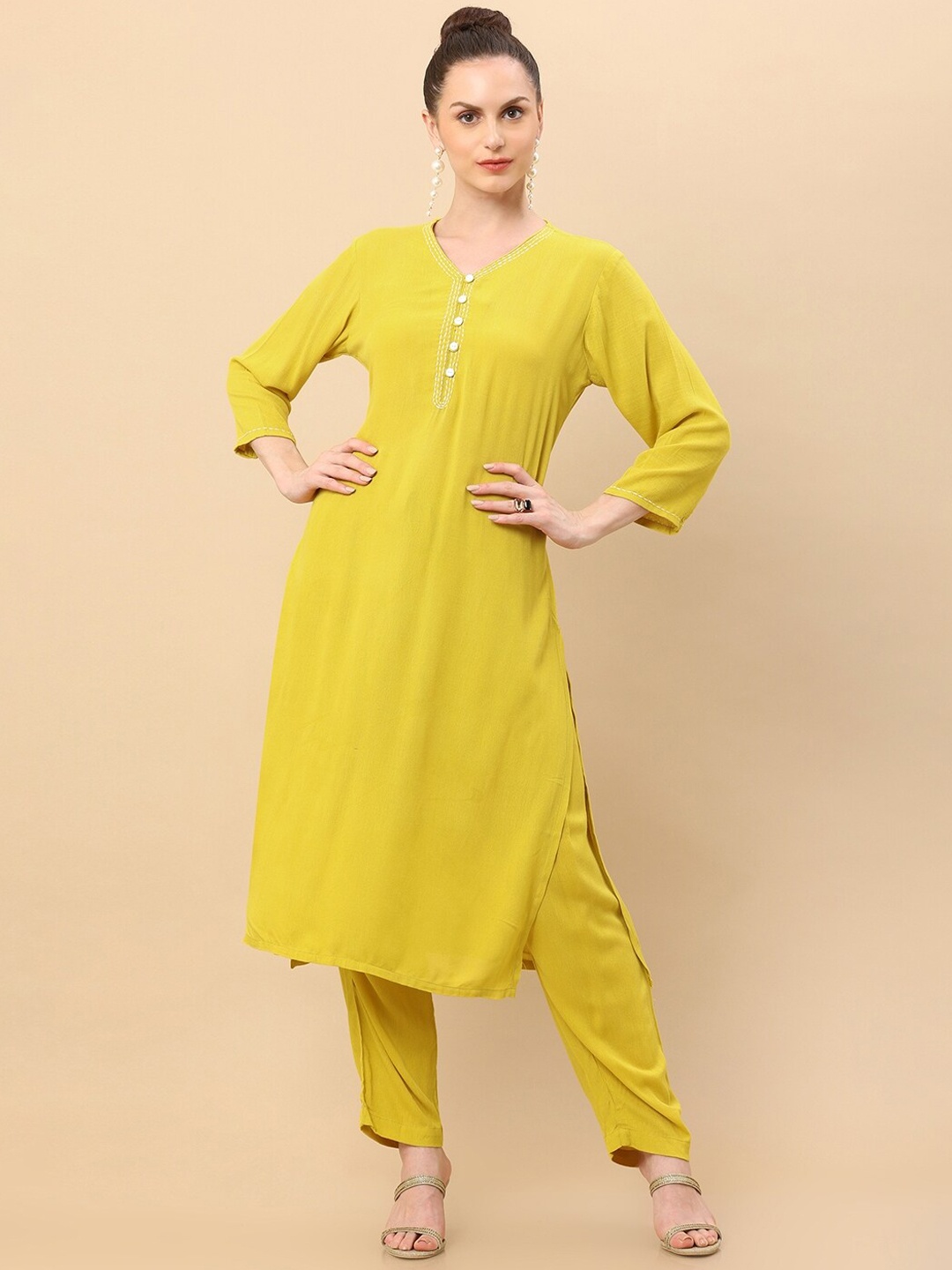 

Soch Women Mustard Yellow Kurta with Trousers