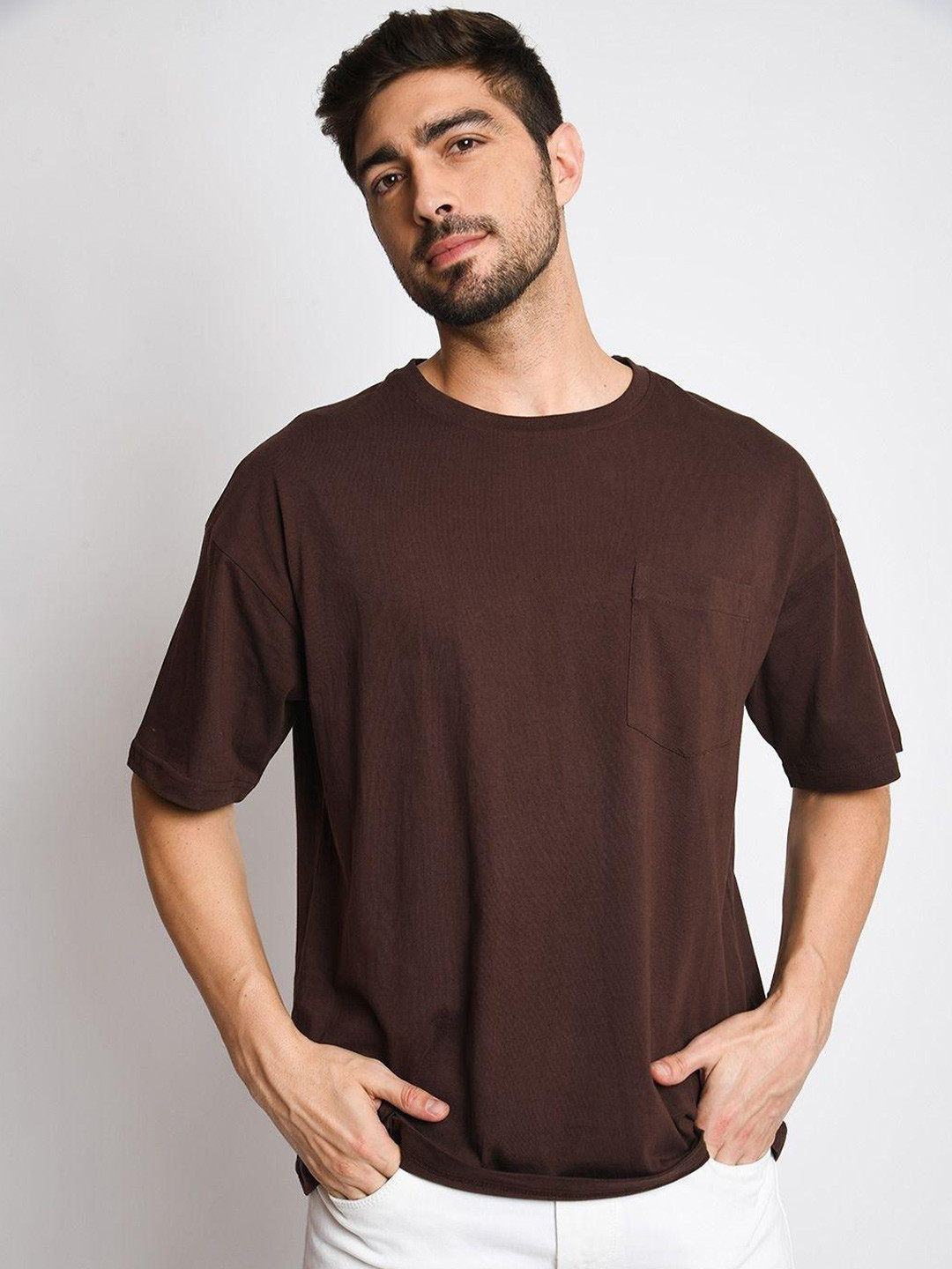 

BE AWARA Men Brown Solid T-shirt