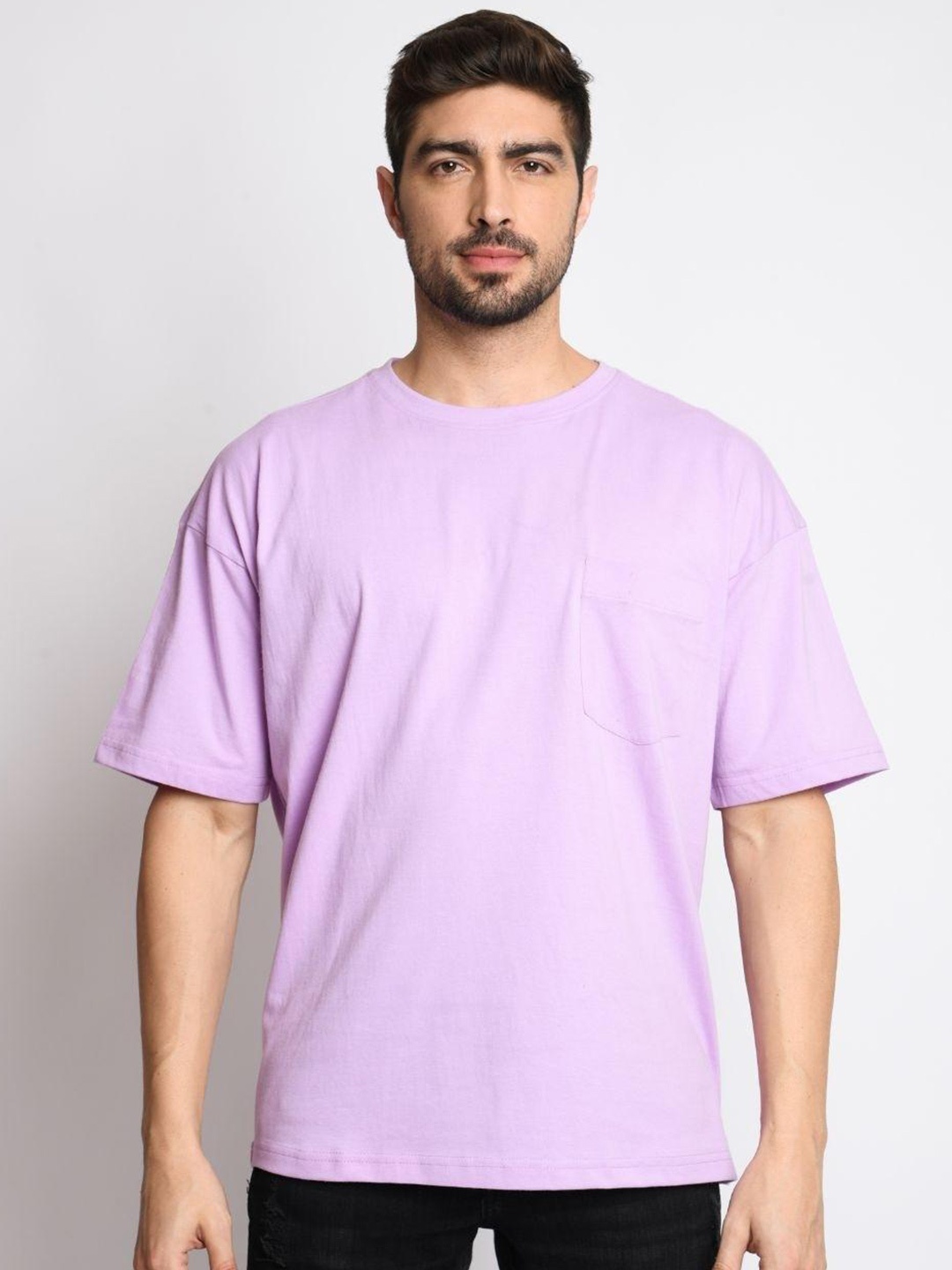 

BE AWARA Men Cotton Solid Pink T-shirt