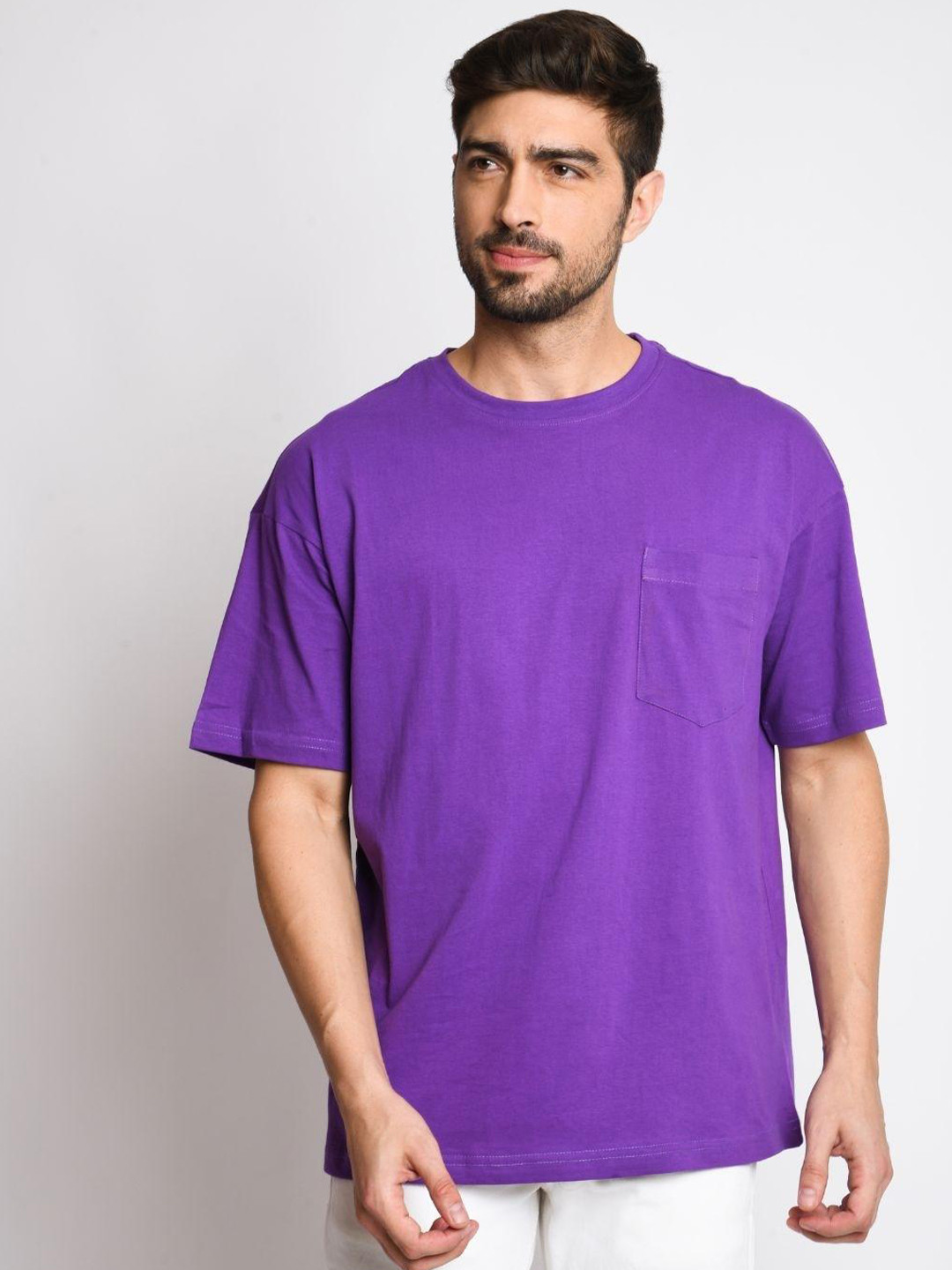 

BE AWARA Men Purple Drop-Shoulder Sleeves Oversized T-shirt