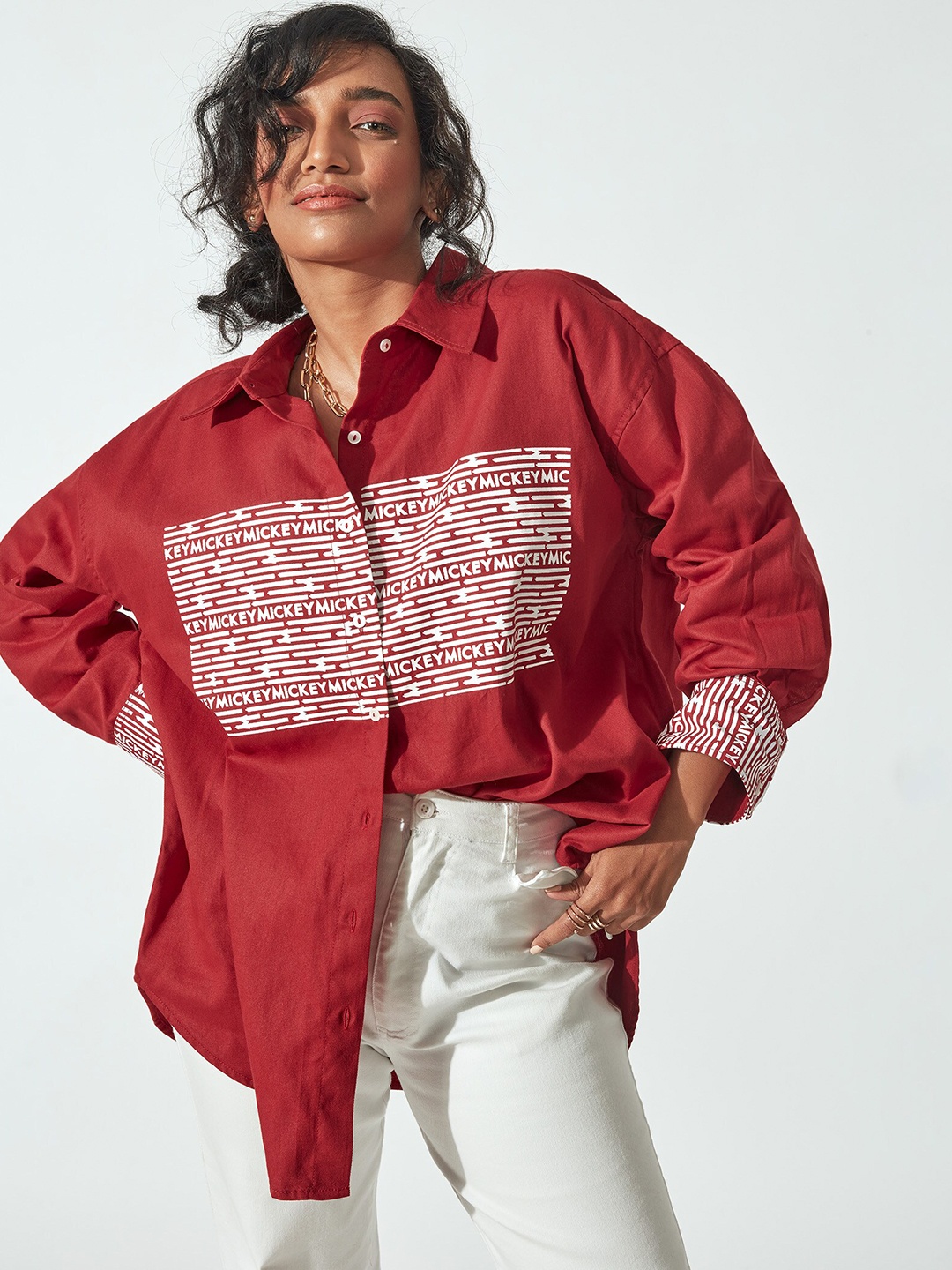 

The Label Life Women Red Boxy Printed Casual Shirt