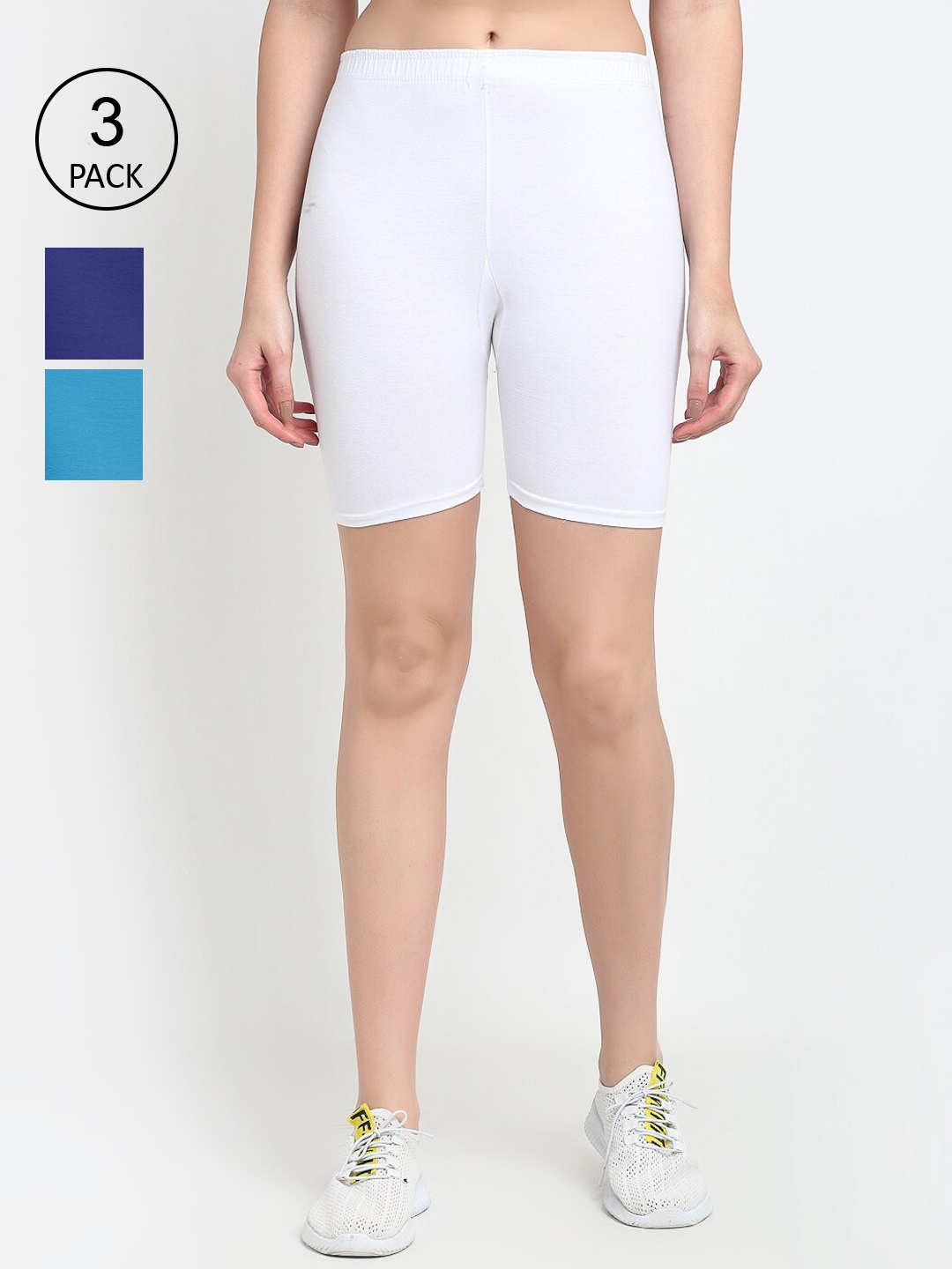 

GRACIT Women Pack Of 3 White & Blue Solid Cycling Shorts