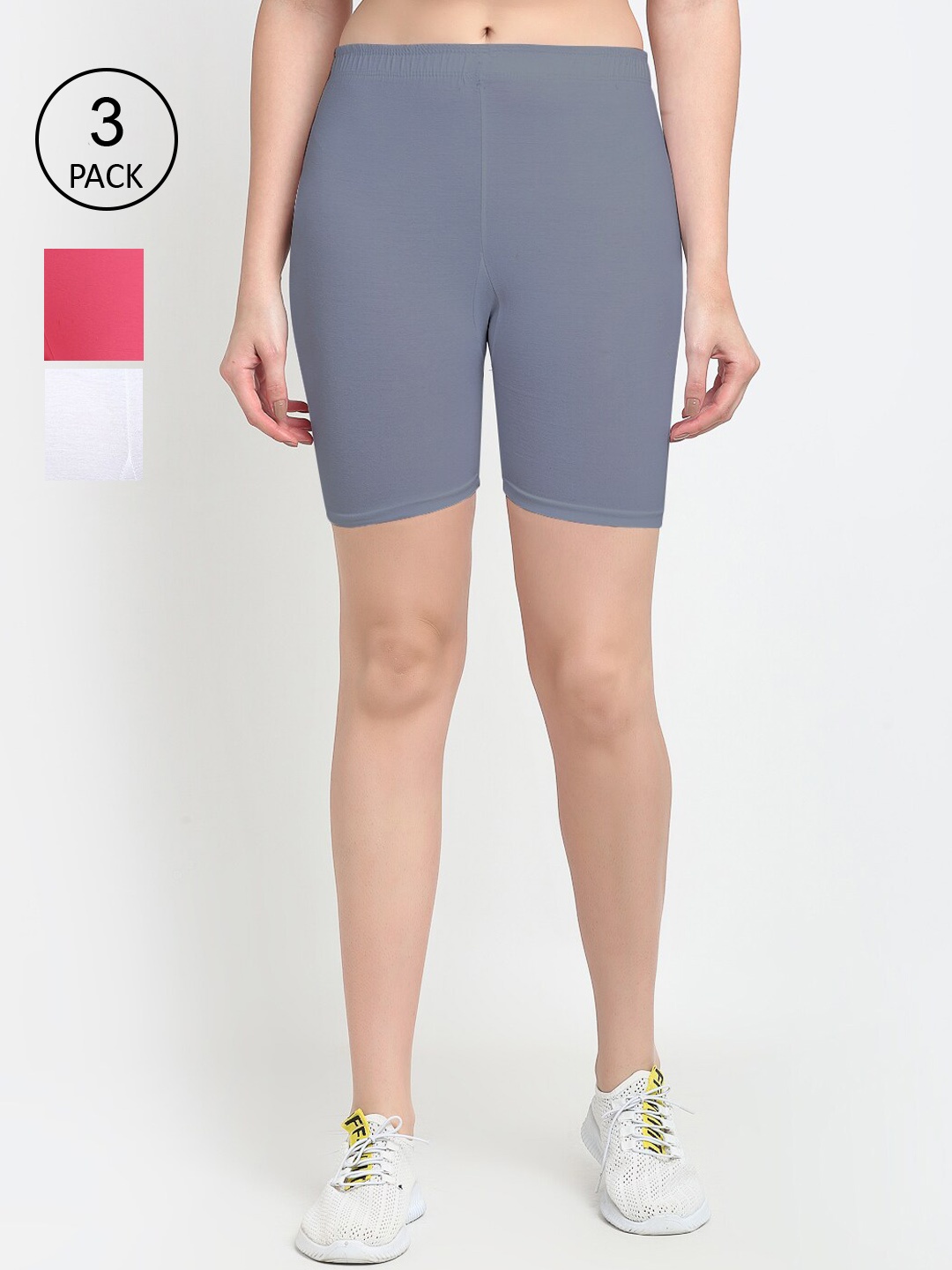 

GRACIT Women Pack Of 3 Cycling Sports Shorts, White