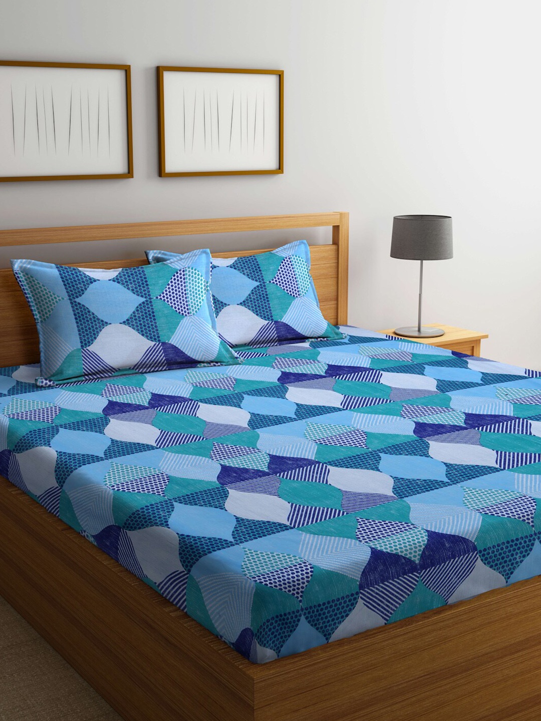 

BOMBAY DYEING Floral 96 TC Cotton King Bedsheet with 2 Pillow Covers, Blue