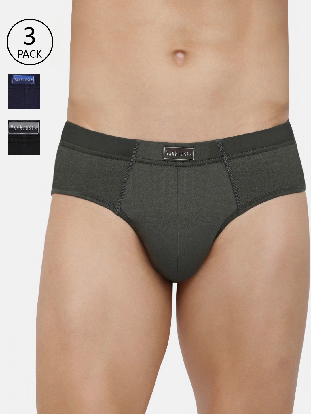 Van Heusen Men Multicolour Pack of 3 Solid Antibacterial Colour Fresh Briefs, Black