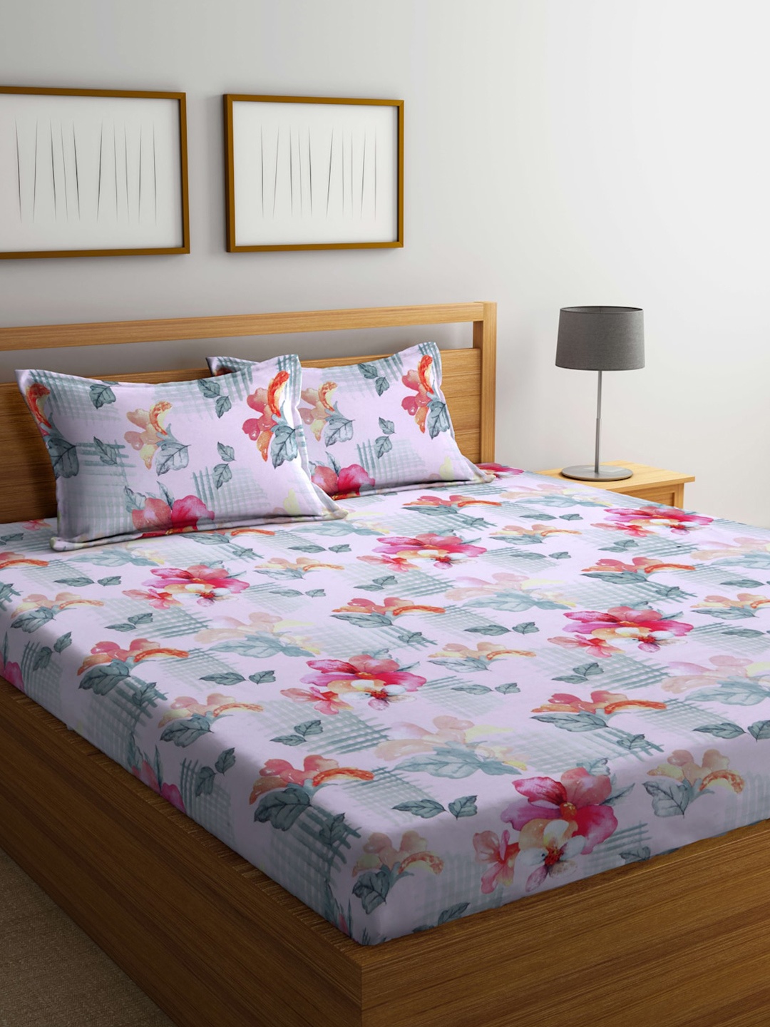 

BOMBAY DYEING Pink & Red Floral Cotton 120 TC Queen Bedsheet with 2 Pillow Covers