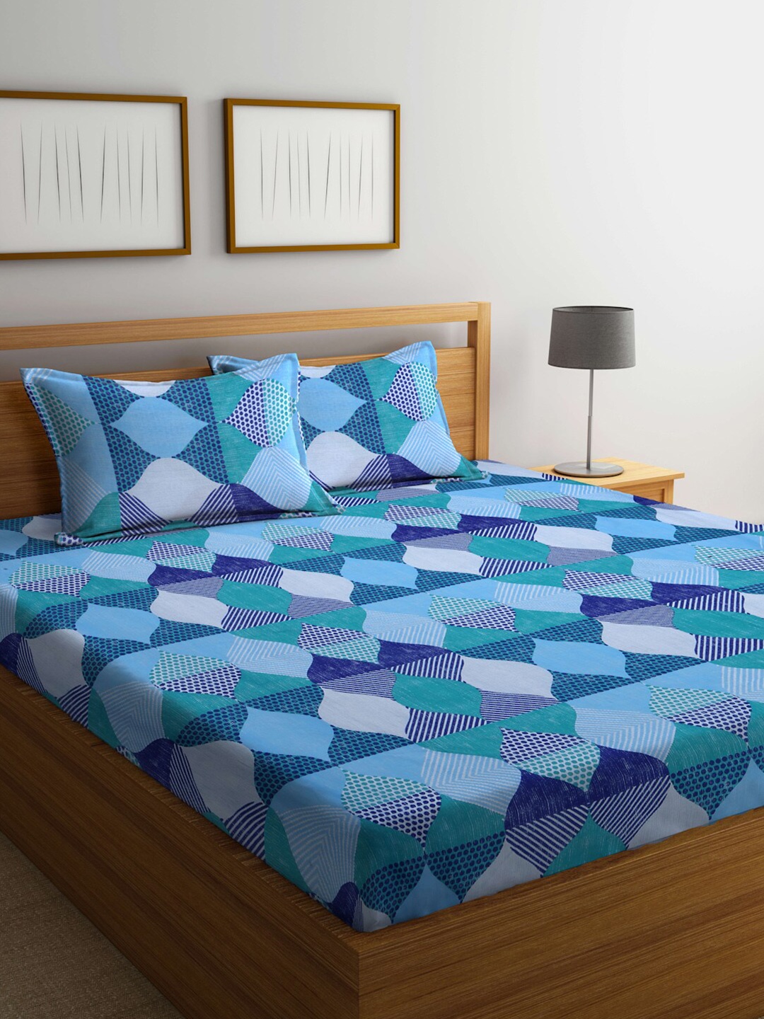 

BOMBAY DYEING Floral 96 TC Cotton Queen Bedsheet with 2 Pillow Covers, Blue