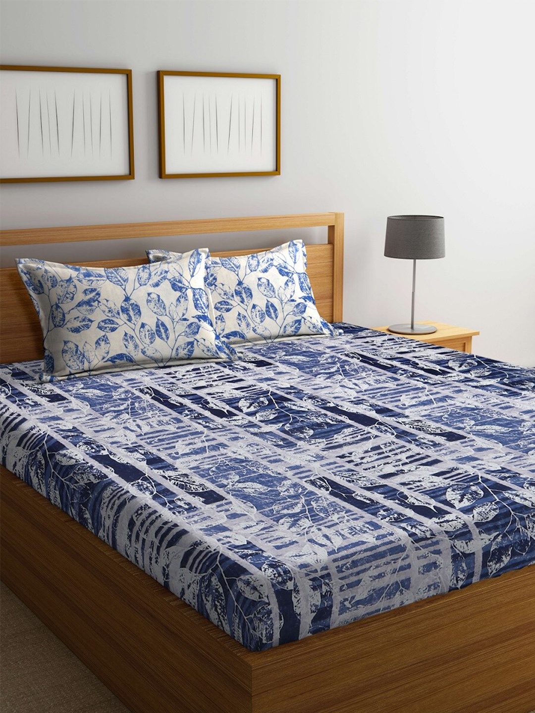 

BOMBAY DYEING Blue Floral 144 TC Cotton Queen Bedsheet with 2 Pillow Covers