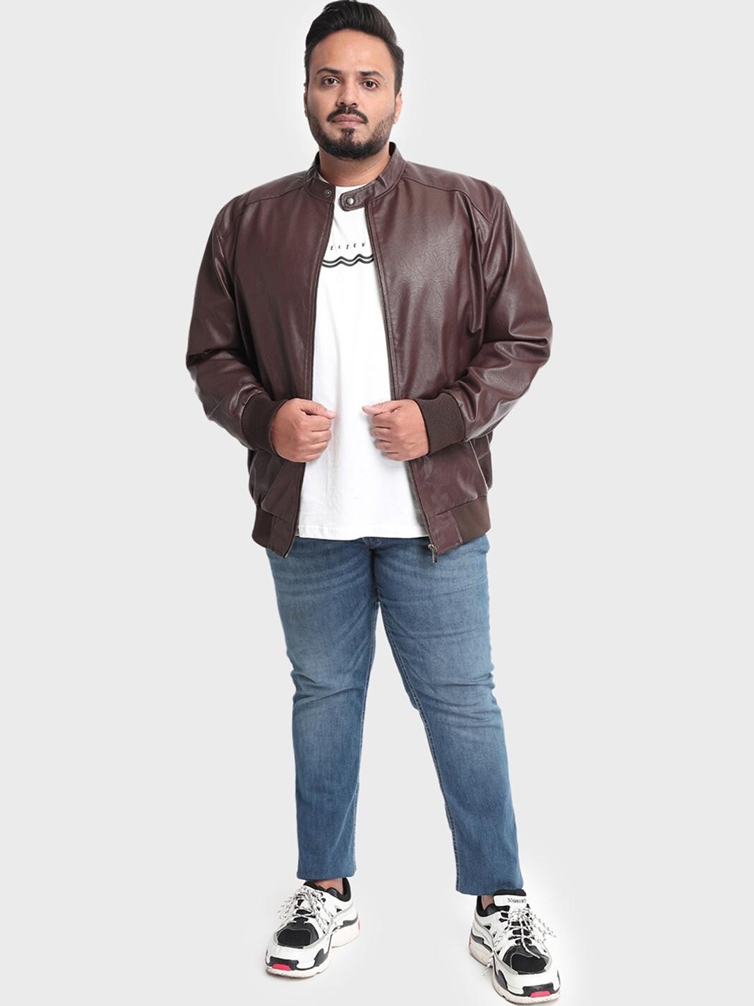 

Bewakoof Plus Men Brown Biker Jacket
