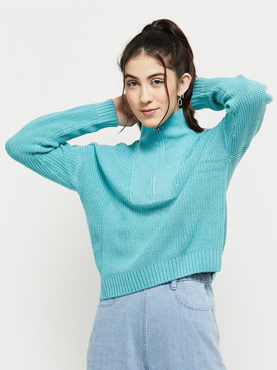 

max Women Blue Solid Pullover