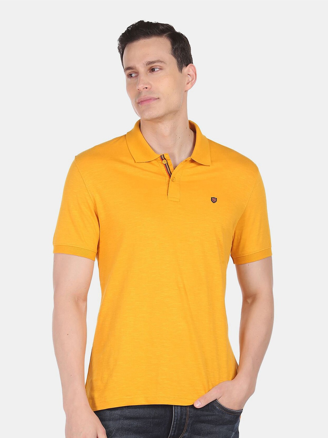 

AD By Arvind Men Yellow Polo Collar Slim Fit T-shirt