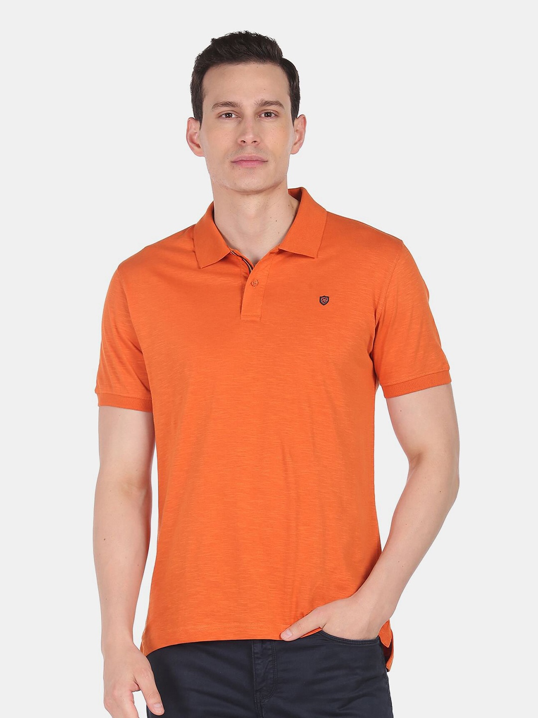

AD By Arvind Men Orange Polo Collar Slim Fit Pure Cotton T-shirt