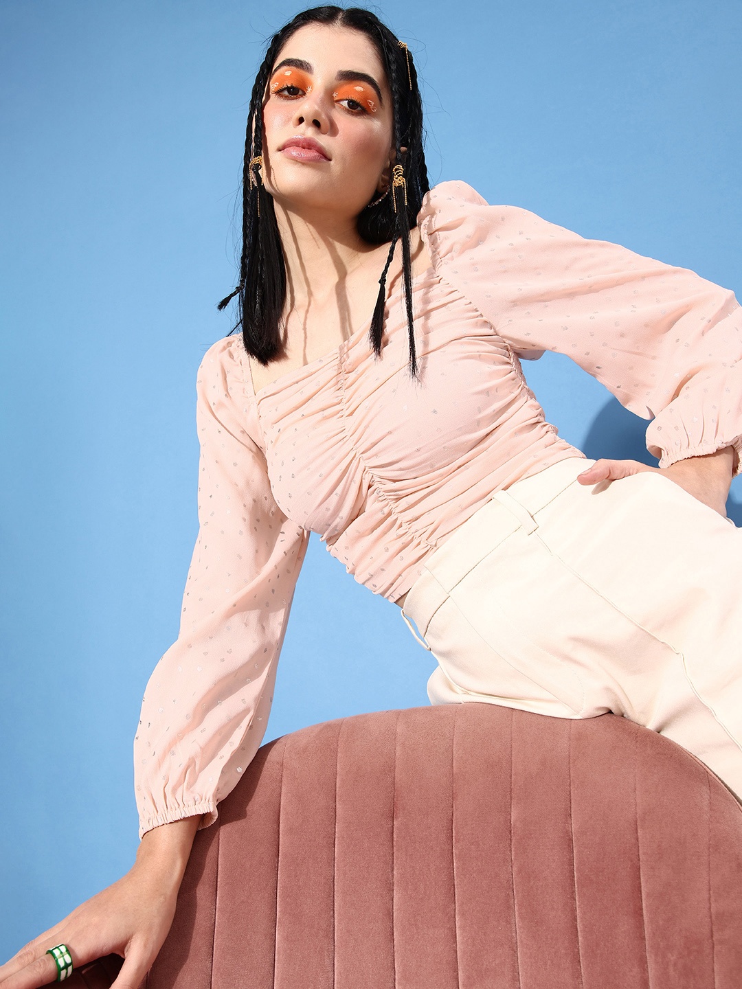 

Mast & Harbour Pretty Pink Party Lity Ruching Pattern Play Top
