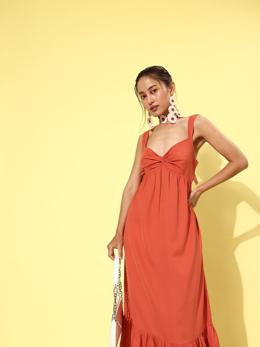 

Mast & Harbour Shoulder Straps Maxi Dress With Tie Up Details, Coral