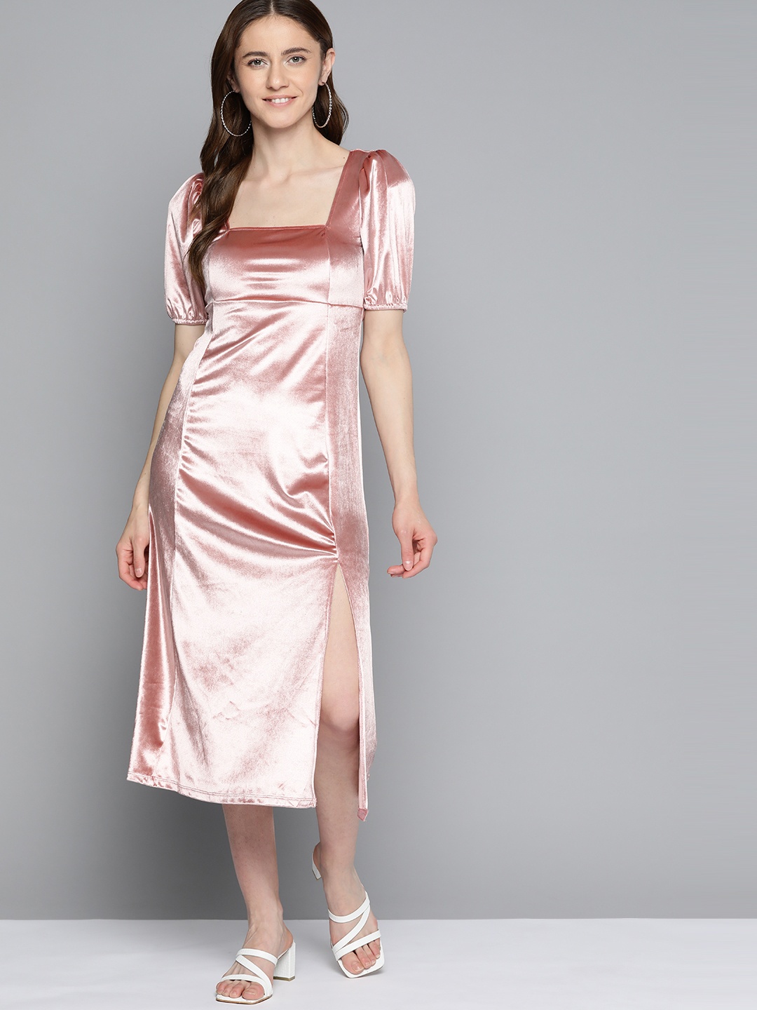 

Mast & Harbour Velvet Empire Midi Dress, Rose