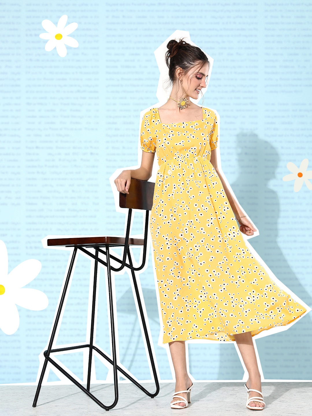 

Mast & Harbour Floral Print Empire Midi Dress, Yellow