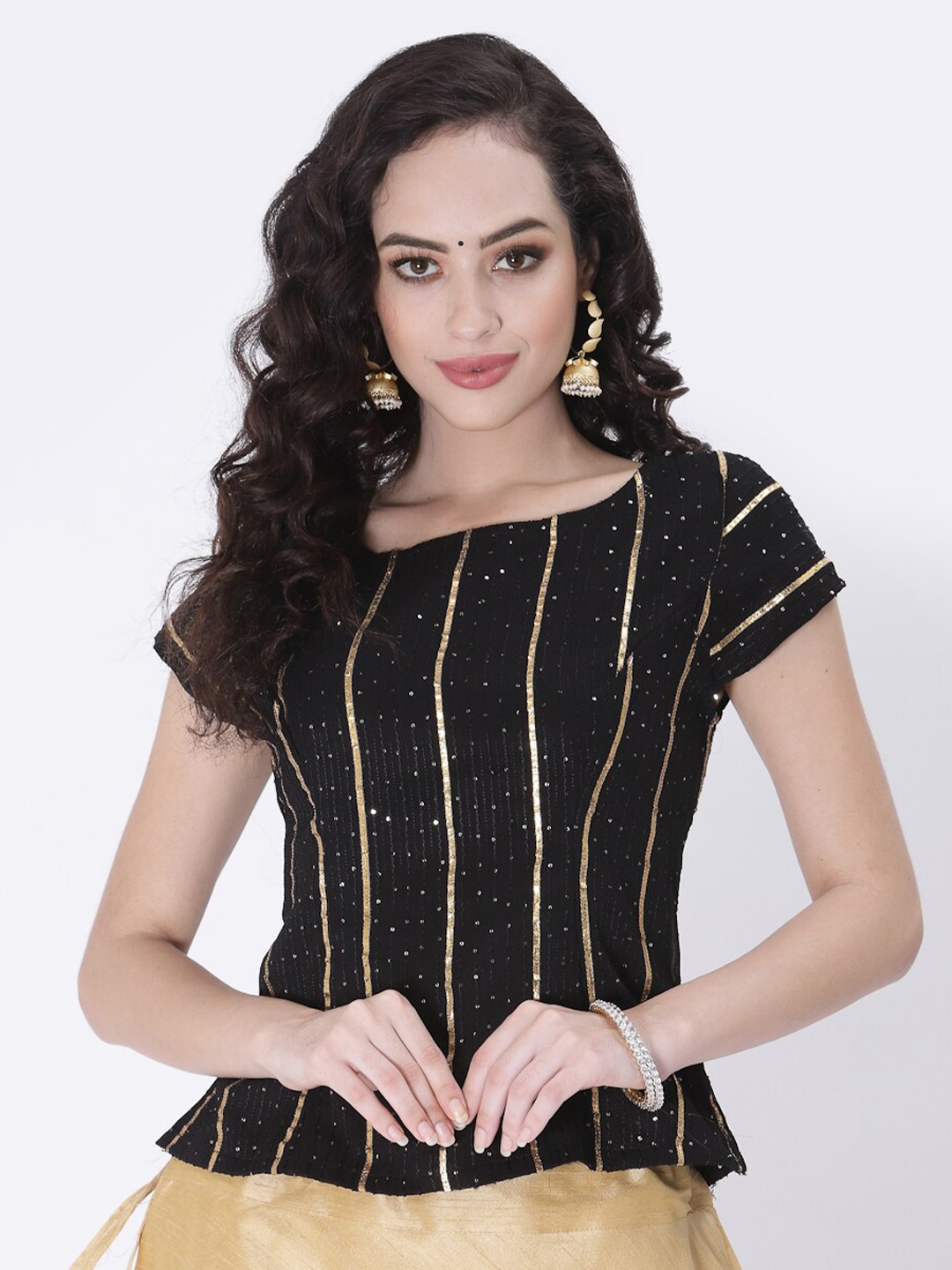 

studio rasa Women Black Striped Georgette Top