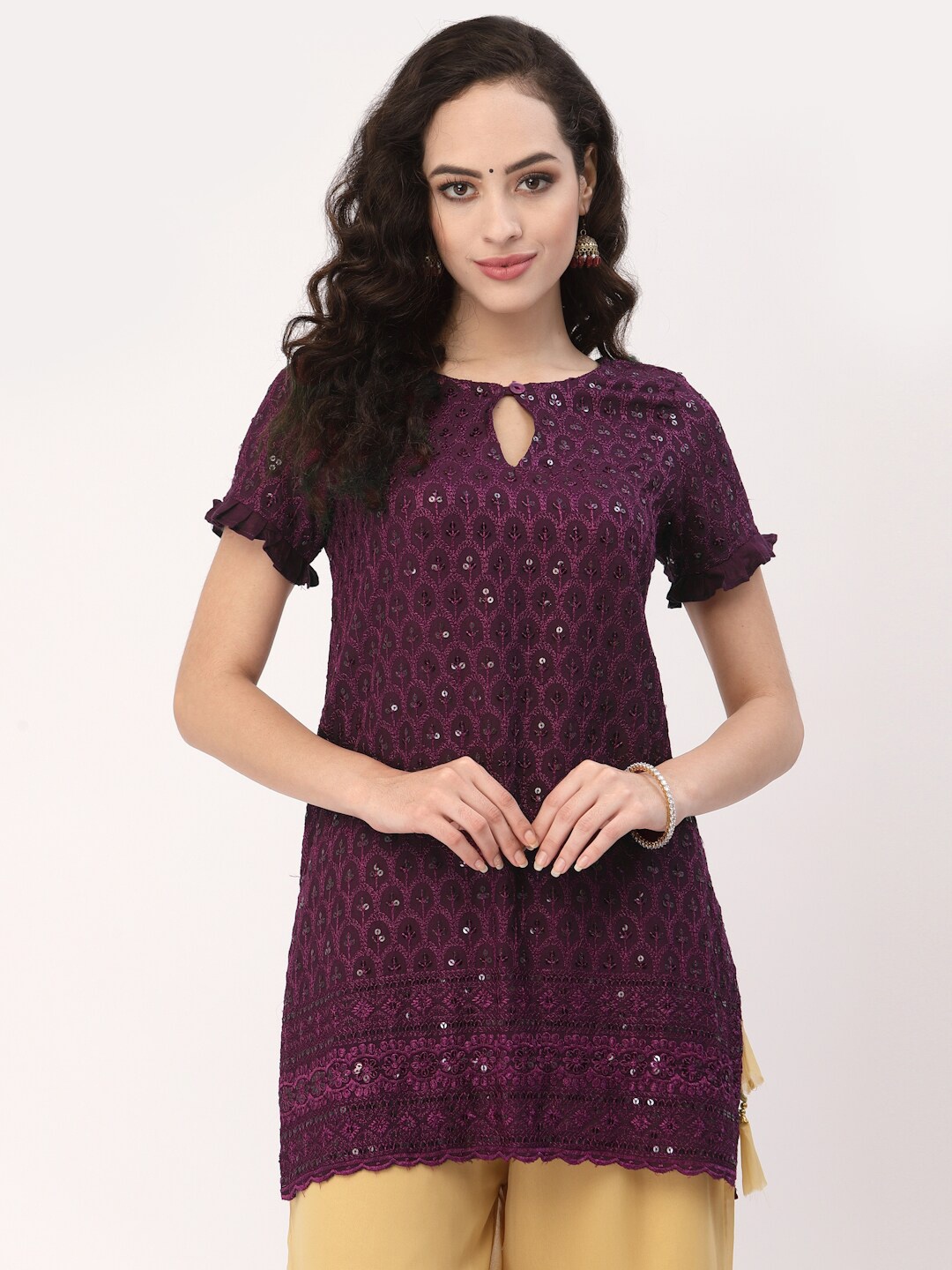 

studio rasa Purple Ethnic Motifs Embroidered Thread Work Thread Work Kurti