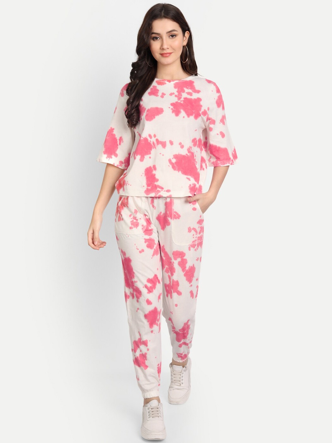

Sttavoss Women White & Pink Dyed Cotton Co-Ords