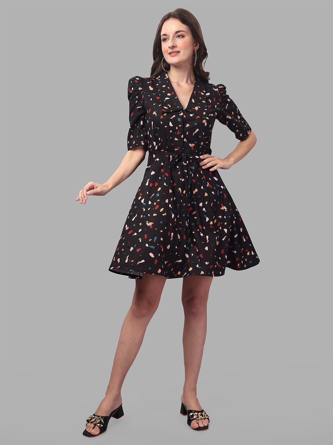 

Masakali Co Black & Yellow Fit & Flare Crepe Dress
