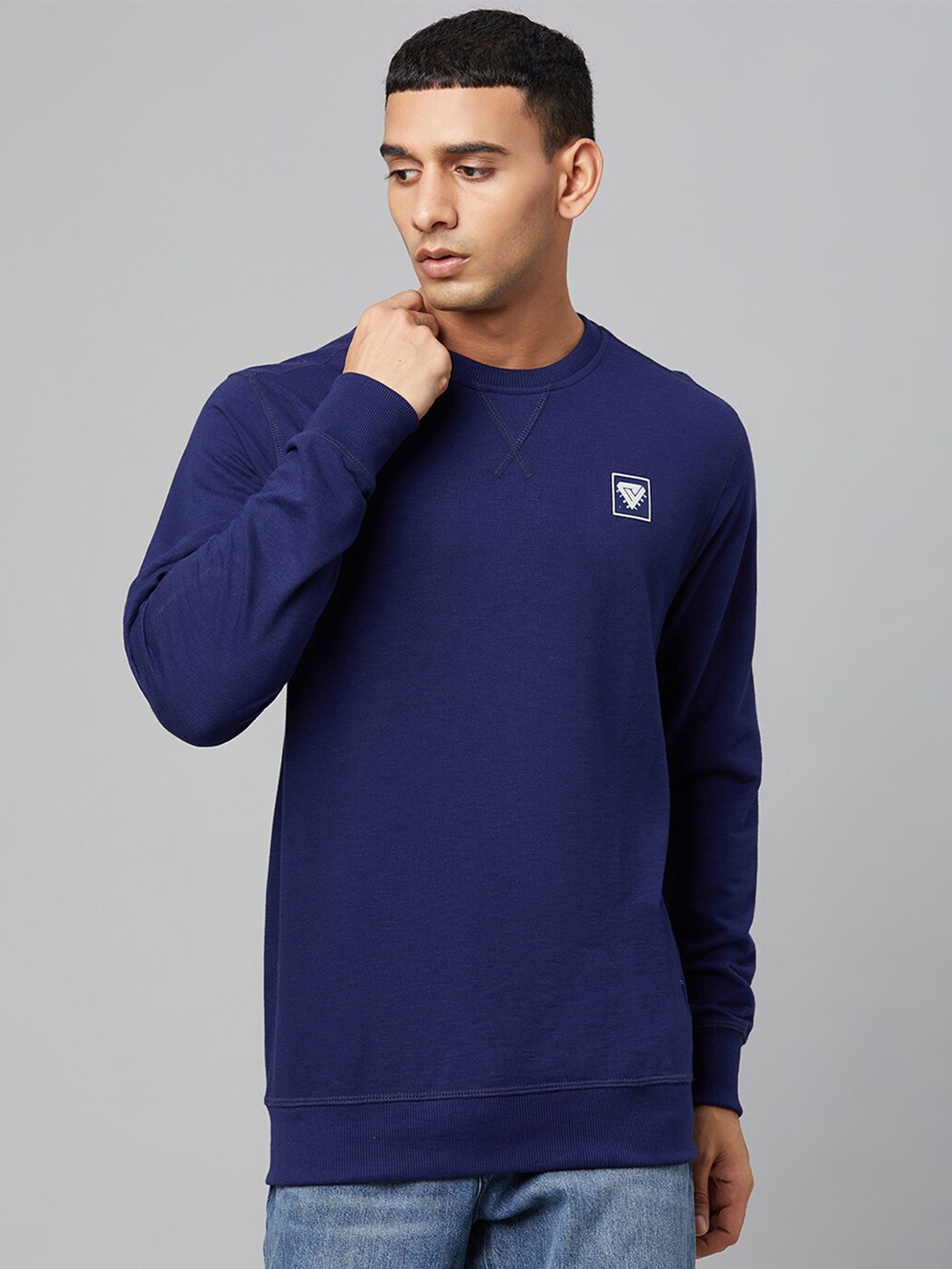 

Club York Men Blue Solid Cotton Long Sleeves Sweatshirt