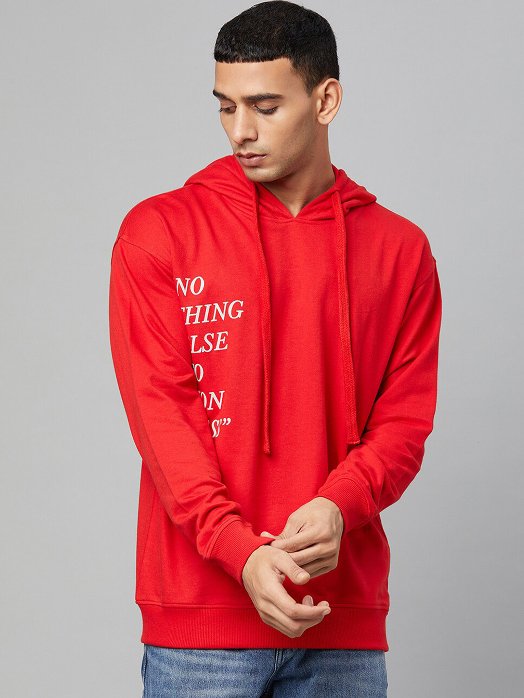 

Club York Men Red Printed Hooded Sweatshirt