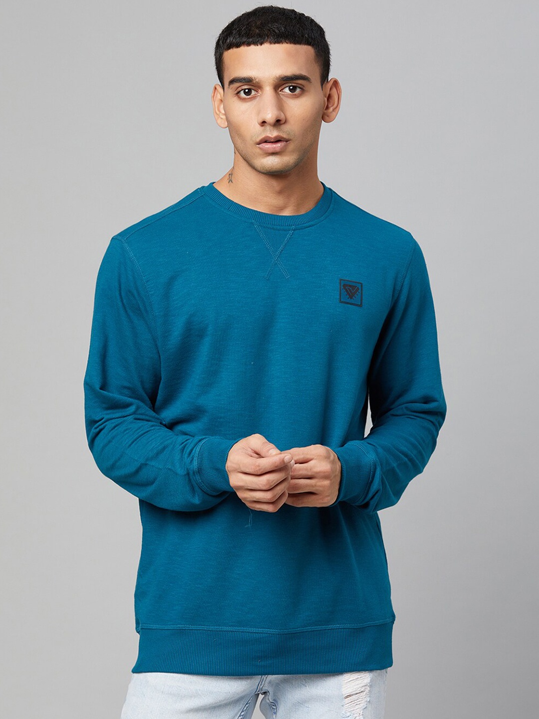 

Club York Men Teal Round Neck Cotton Sweatshirt