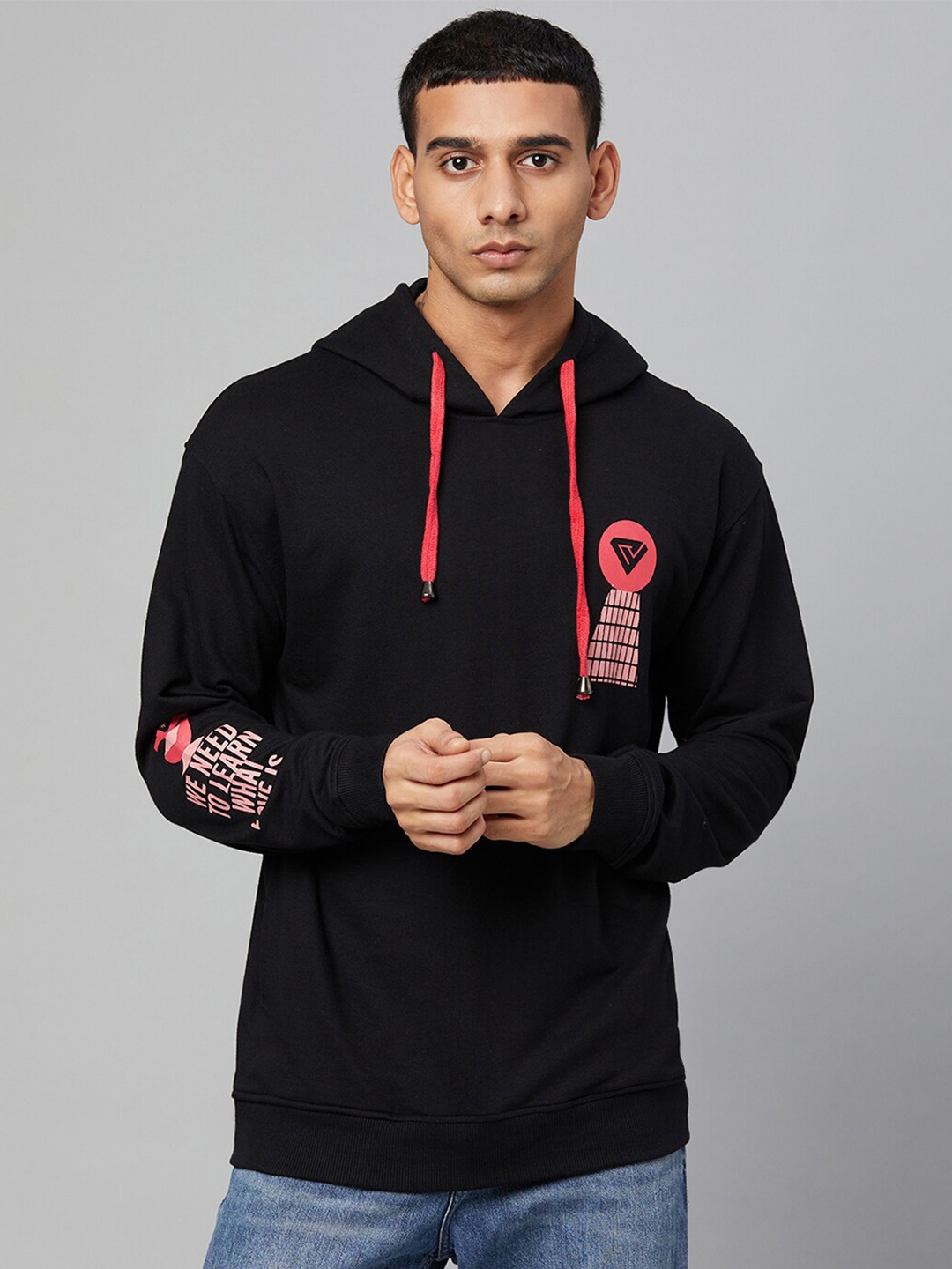 

Club York Men Black Hooded Cotton Sweatshirt