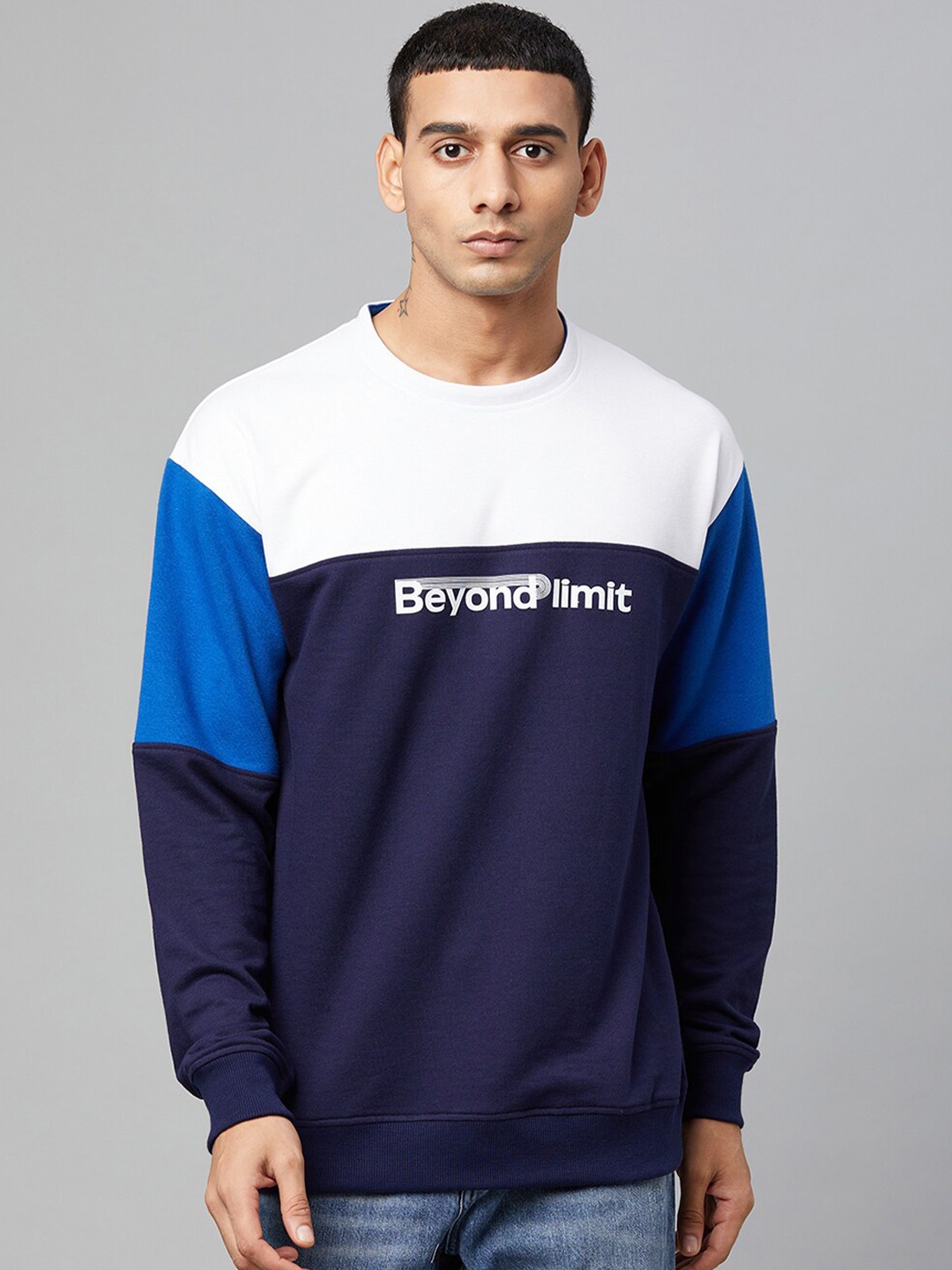 

Club York Men Navy Blue Colourblocked Sweatshirt