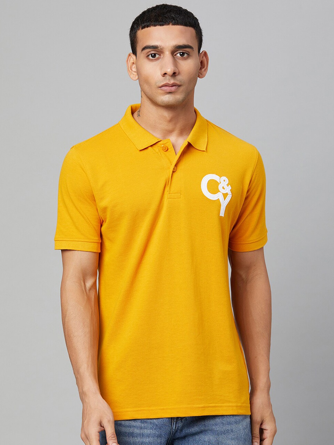 

Club York Men Mustard Yellow Cotton Polo Collar T-shirt