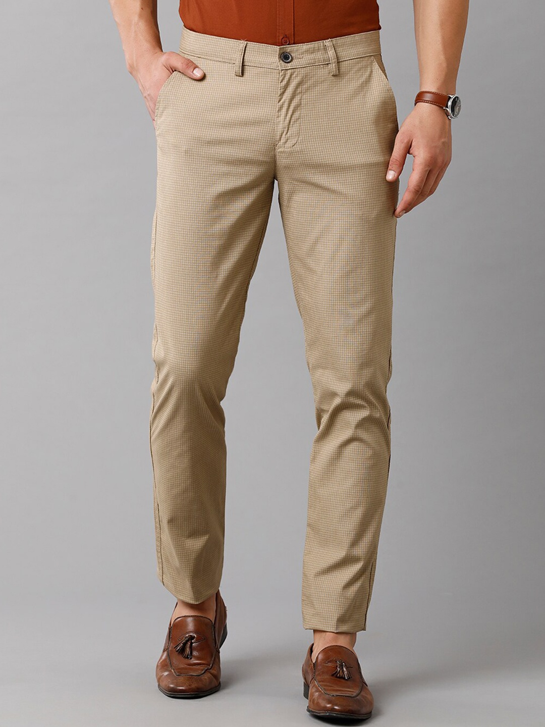 

Classic Polo Men Khaki Solid Smart Slim Fit Trousers