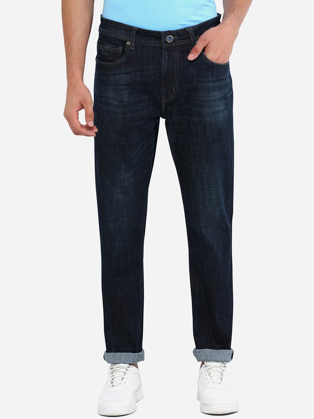 

JADE BLUE Men Blue Solid Cotton Straight Fit Jeans