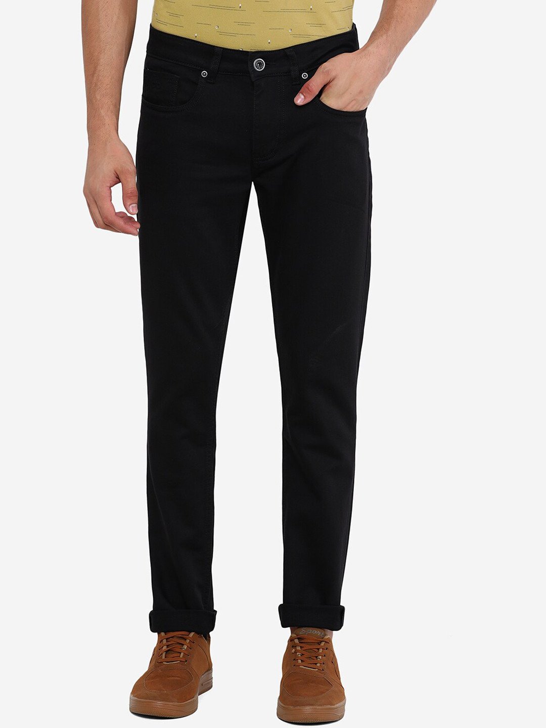 

JADE BLUE Men Black Solid Cotton Stretchable Slim Fit Jeans