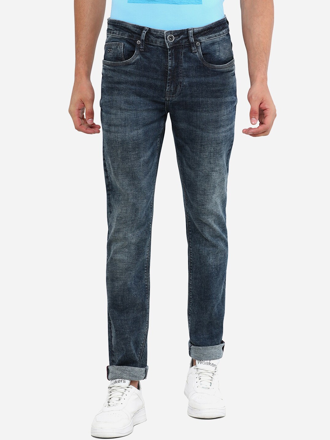 

JADE BLUE Men Blue Slim Fit Cotton Mildly Distressed Heavy Fade Jeans
