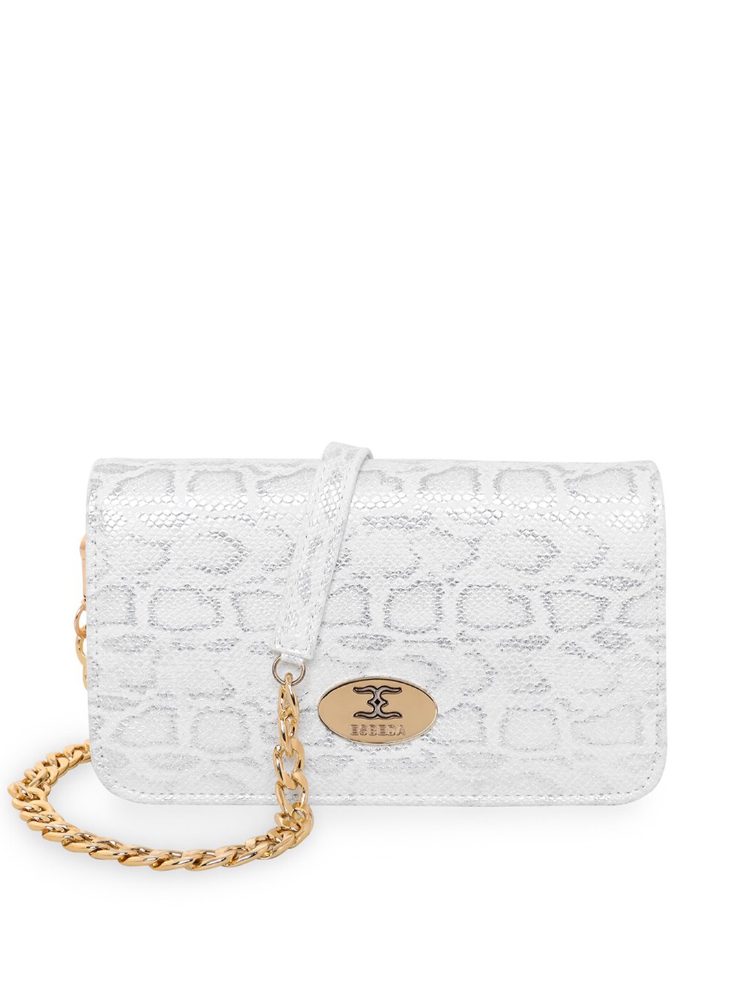 

ESBEDA Women Silver-Toned & Grey Printed Box Clutch With Shoulder Strap