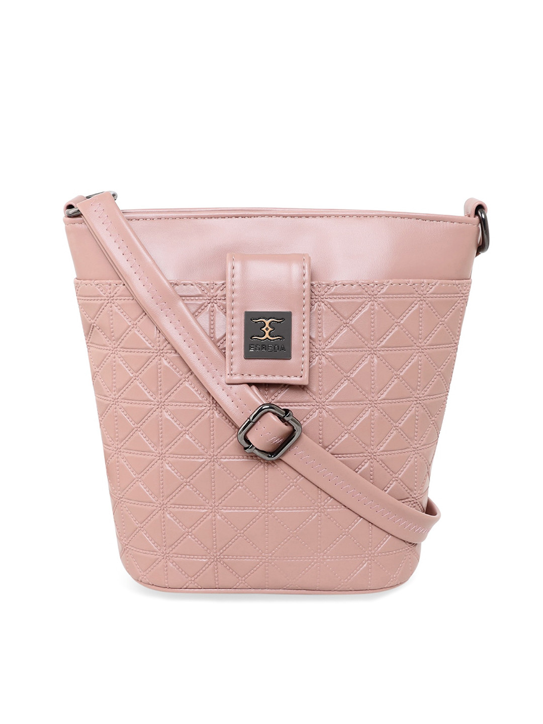 

ESBEDA Peach-Coloured Bucket Shoulder Bag with Quilted
