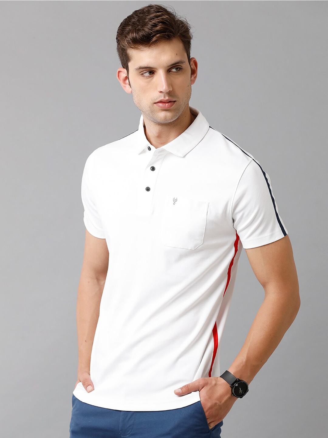 

Classic Polo Men White Polo Collar Slim Fit T-shirt