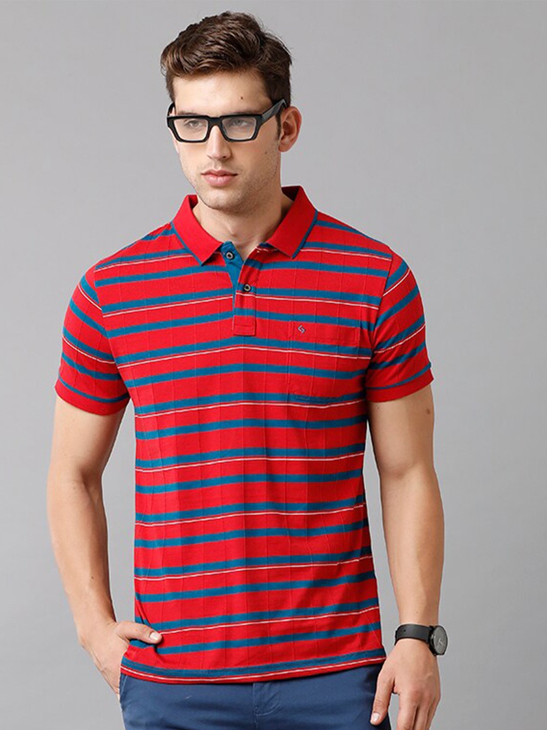 

Classic Polo Men Multicoloured Striped Polo Collar Slim Fit T-shirt, Multi