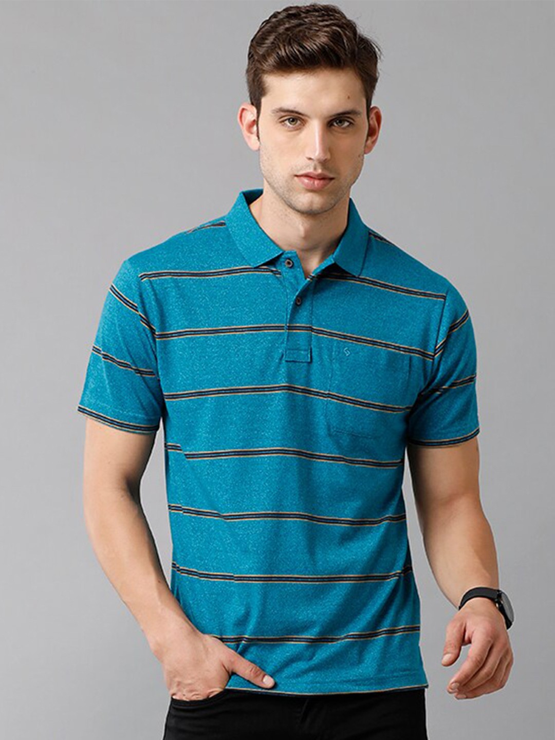 

Classic Polo Men Blue Striped Cotton Polo Collar T-shirt