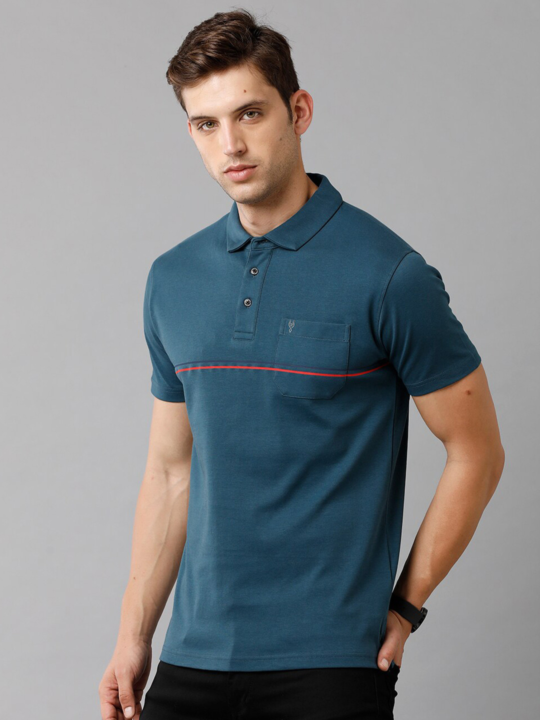 

Classic Polo Men Blue & Red Polo Collar Slim Fit T-shirt