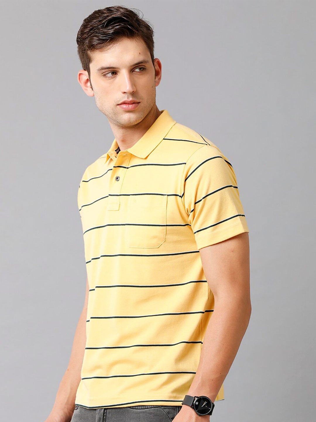 

Classic Polo Men Yellow Striped Polo Collar T-shirt