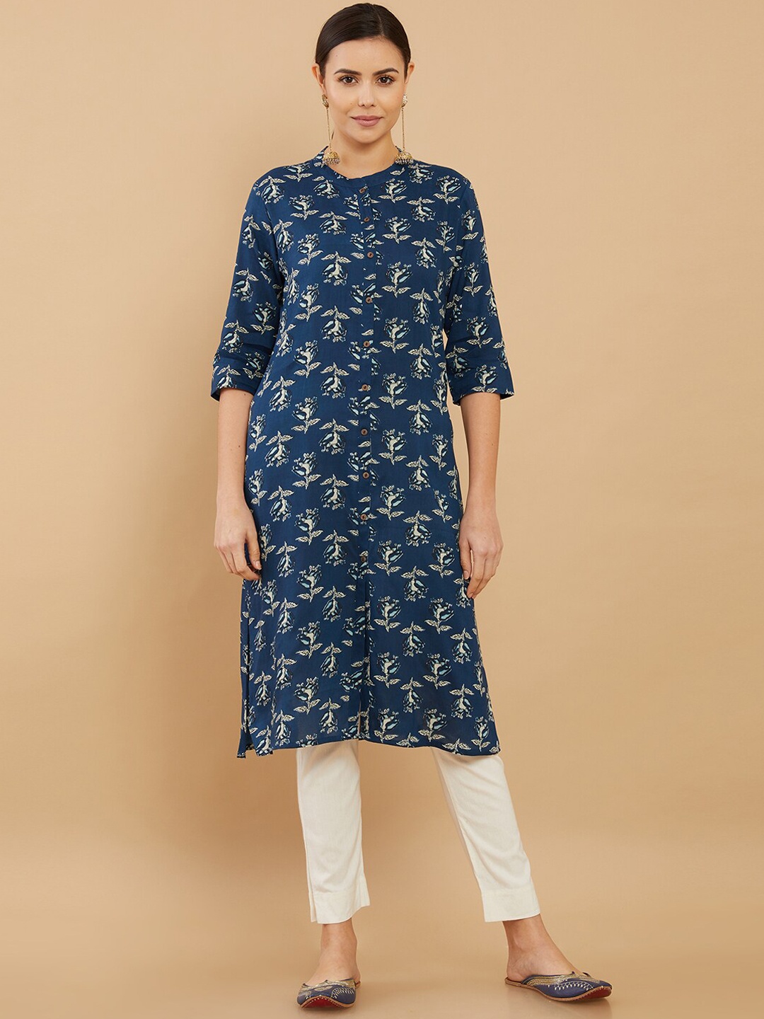 

Soch Women Blue & Beige Ethnic Motifs Printed Kurta