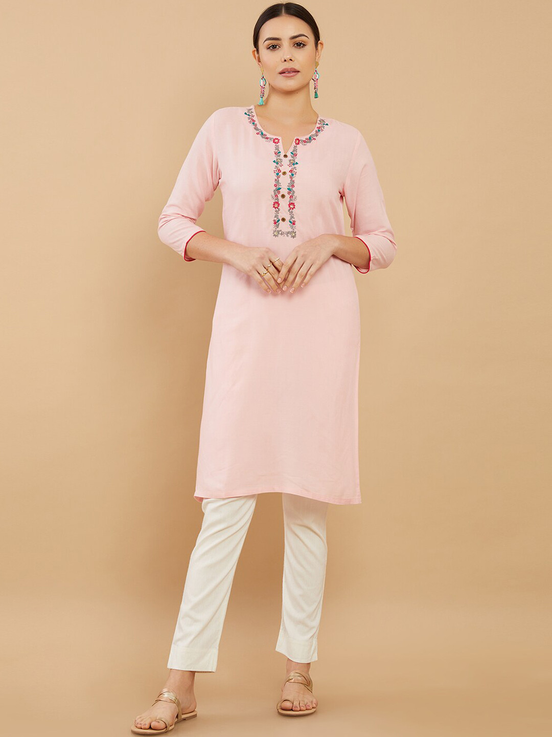 

Soch Women Pink Yoke Design Kurta