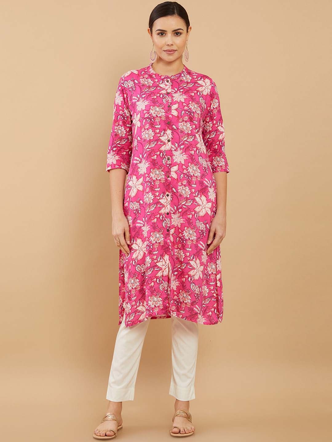 

Soch Women Pink & White Ethnic Motifs Printed Kurta