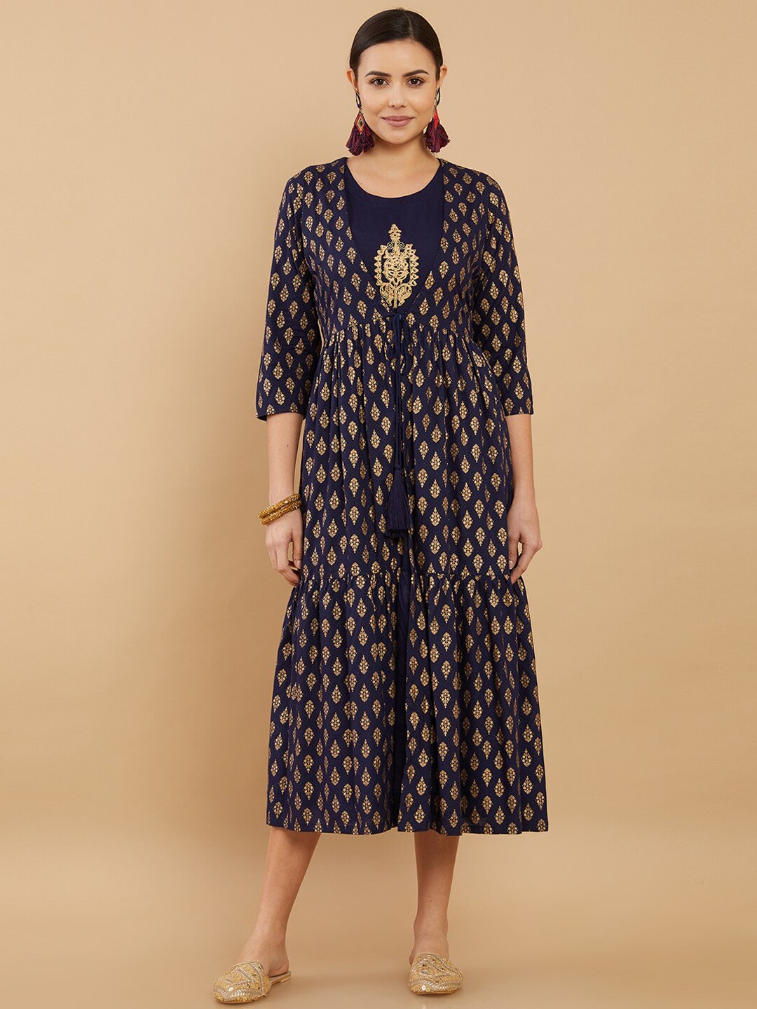 

Soch Women Navy Blue Ethnic Motifs Printed Ethnic Dress