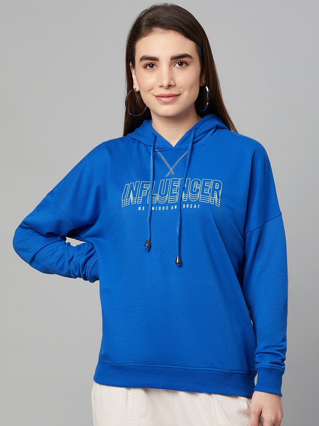 

Club York Women Blue Printed Cotton Sweatshirt