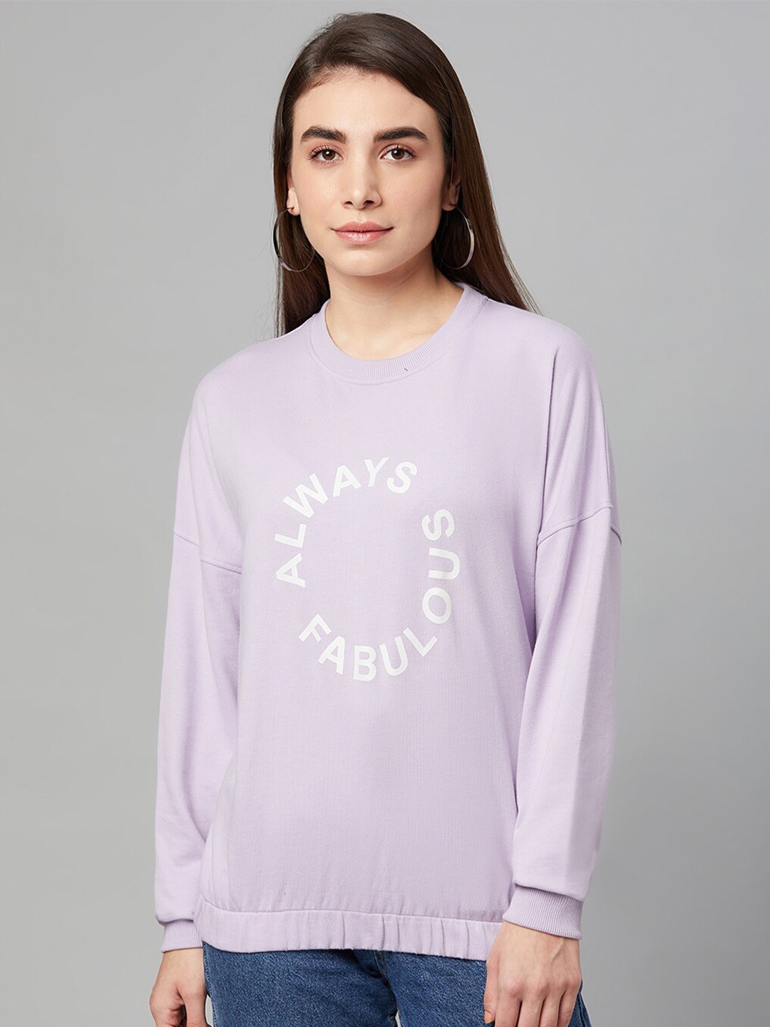 

Club York Women Purple Printed Long Sleeves Cotton Sweatshirt