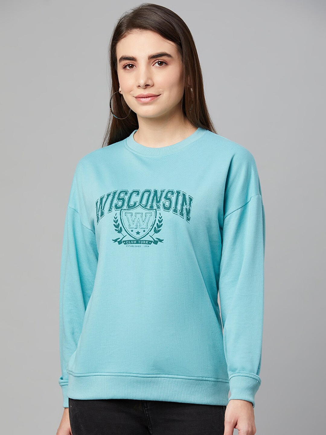 

Club York Women Green Cotton Printed Sweatshirt